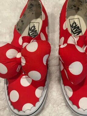 Disney Van's authentic mickey minnie mouse Red Polkadot Bow slip-on sneakers 10